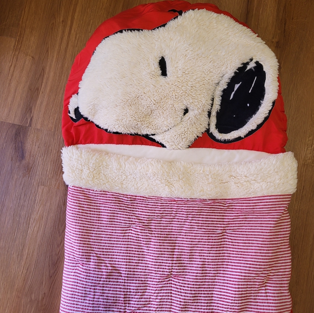 Peanuts Pottery Barn Kids Sleeping‎ Bag Pillow Snoopy Woodstock Red 74 x 26 - Picture 6 of 7